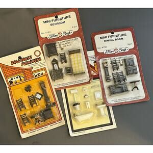 Fibre Craft Mini Doll Accessories Bathroom 2 Dining Bedroom Lot Four Set New